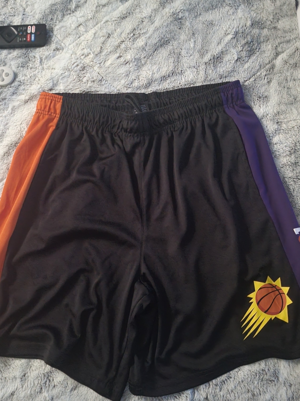 Phoenix Suns Mens Black Basketball Shorts with Orange and Purple Panels